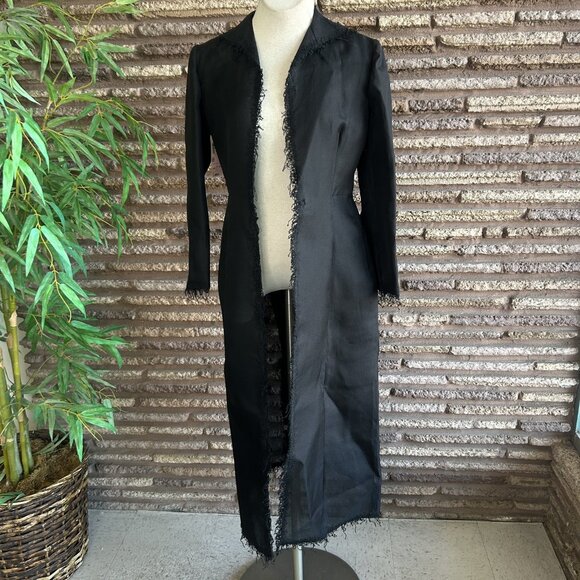 Alberta Ferretti Vintage Black Silk Sheer Fringe Duster Jacket NWOT - Picture 9 of 9